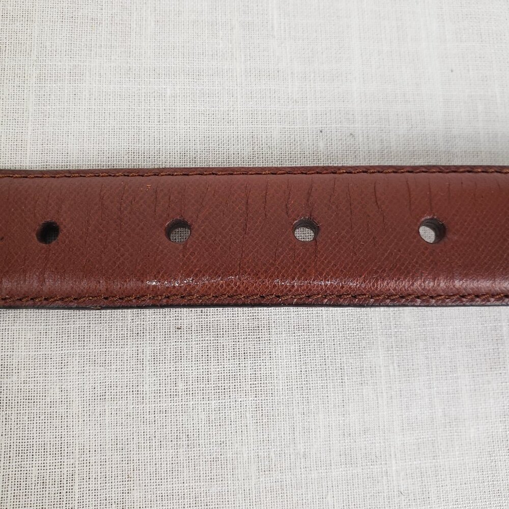 Arden Leather Co Brown Full Grain Cowhide Belt Gold Tone Brass Buckle Mens 50 - Picture 3 of 9